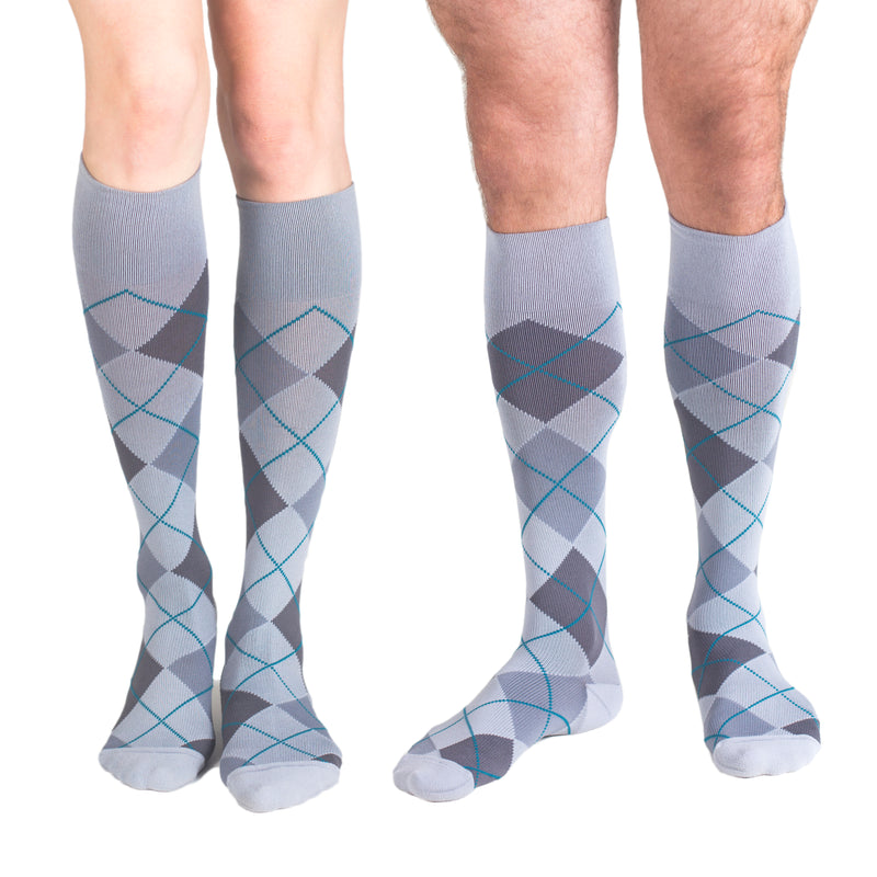Unisex Rejuva Argyle Compression Knee High Socks 15-20 mmHg Smoke