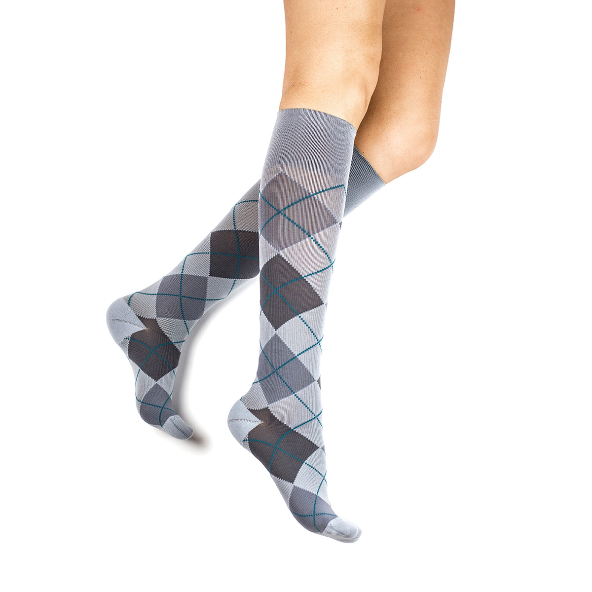 Unisex Rejuva Argyle Compression Knee High Socks 15-20 mmHg Smoke